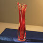 Vintage Mid Century Art Glass Stem Vase Orange Red, thumbnail 1 of 2