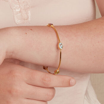Multi Gemstone Gold Plated Silver Bangle, 6 of 8