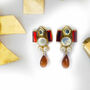 Red Crystal, Chalcedony And Baroque Pearl Earrings, thumbnail 1 of 2