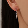 Sterling Silver Lightning Bolt Charm Huggie Hoop Earrings, thumbnail 7 of 11