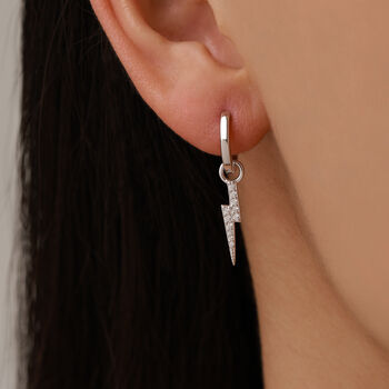 Sterling Silver Lightning Bolt Charm Huggie Hoop Earrings, 7 of 11
