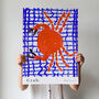 Crab On Blue Tablecloth Seafood Illustration Kitchen Poster, thumbnail 5 of 12