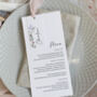 Periwinkle Wedding Menu Cards With Guest Name Tags And Ribbon, thumbnail 1 of 7