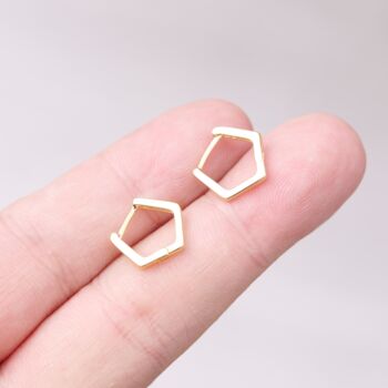 925 Sterling Silver Hexagonal Hoop Earrings, 2 of 7