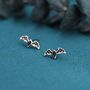 Black Cz Crystal Bat Stud Earrings In Sterling Silver, thumbnail 4 of 11