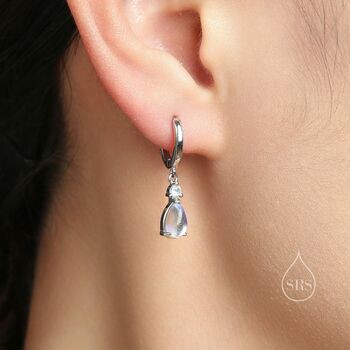 Moonstone Droplet And Cz Huggie Hoop Earrings, 6 of 9
