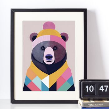 Cosy Grizzly Bear Portrait Illustration Art Print, 2 of 3