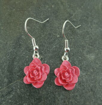 Camellia Pink Flower Drop Earrings, 2 of 4