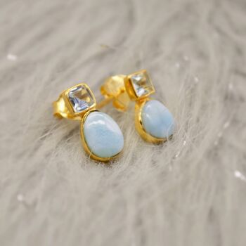 Larimar, Blue Topaz Gold Earrings, 3 of 12