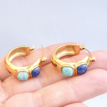 Non Tarnish Lapis Lazuli And Turquoise Hoop Earrings, 5 of 8