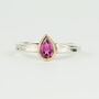 Teardrop Silver And Gold Pink Tourmaline October Birthstone Ring, thumbnail 1 of 7