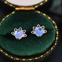 Sterling Silver Moonstone Crown Stud Earrings, thumbnail 1 of 10