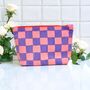 Small Cosmetic Bag Pink Checkered Pattern On Purple, thumbnail 1 of 3