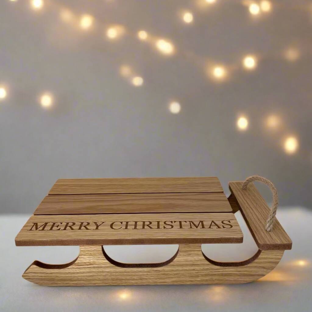 Sleigh Merry Christmas Engraving Plain Stain Finish