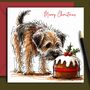 Border Terrier Christmas Card. Christmas Pudding, thumbnail 1 of 2