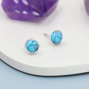 Sterling Silver Genuine Turquoise Stud Earrings, 6 of 12