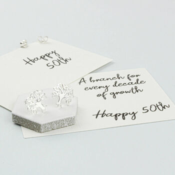 Sterling Silver 50th Tree Of Life Ear Studs, 5 of 8