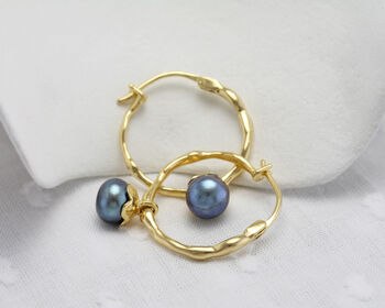 Peacock Pearl Molten Gold Hoop Earrings, 4 of 7