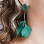 Emerald Green Hand Painted Large Petal Drop Earrings, thumbnail 2 of 3