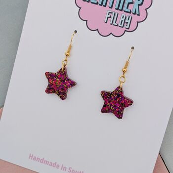 Sparkly Small Star Glitter Christmas Earrings Blue And Red, 7 of 8