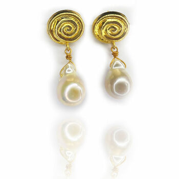Organic Shape Baroque Pearl Drop Earrings, 4 of 4