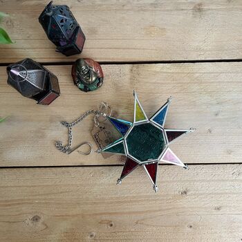 Moroccan Style Star Hanging Lantern Emerald Green, 7 of 8
