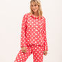 Women's Watermelon Red Cotton Polka Dot Pyjamas, thumbnail 2 of 4