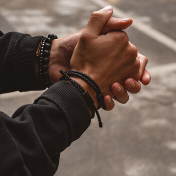 Men's Black Leather Bracelet With Adjustable Fit And Single Clasp, Artisan Jewellery, 2 of 6