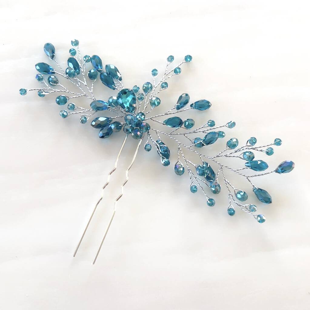Turquoise Blue Crystal Hair Pin, 1 of 2
