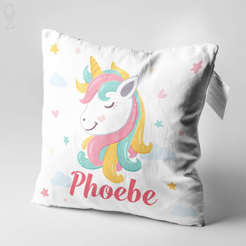 Personalised Pastel Unicorn Name Cushion In Soft Chenille, 2 of 7