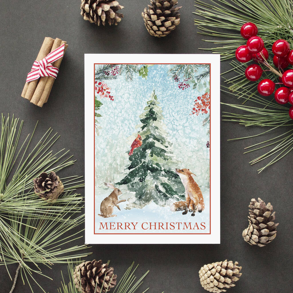 Fox And Hare Watercolour Christmas Card By Mitzi Prints