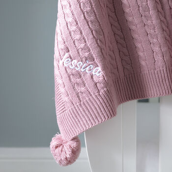 Personalised Cable Knit Pom Pom Blanket Dusty Pink, 10 of 10