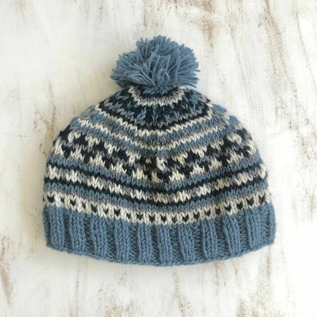 Fair Trade Fair Isle Knit Wool Jersey Lined Bobble Hat By AURA QUE ...