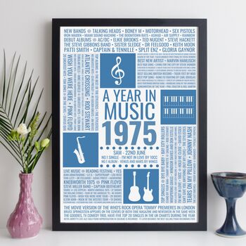 Personalised 50th Birthday Print 1974 1975 Music Year Gift, 10 of 12