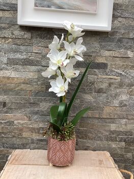 White Cymbidium Orchid Silk Flower Arrangement, 5 of 6