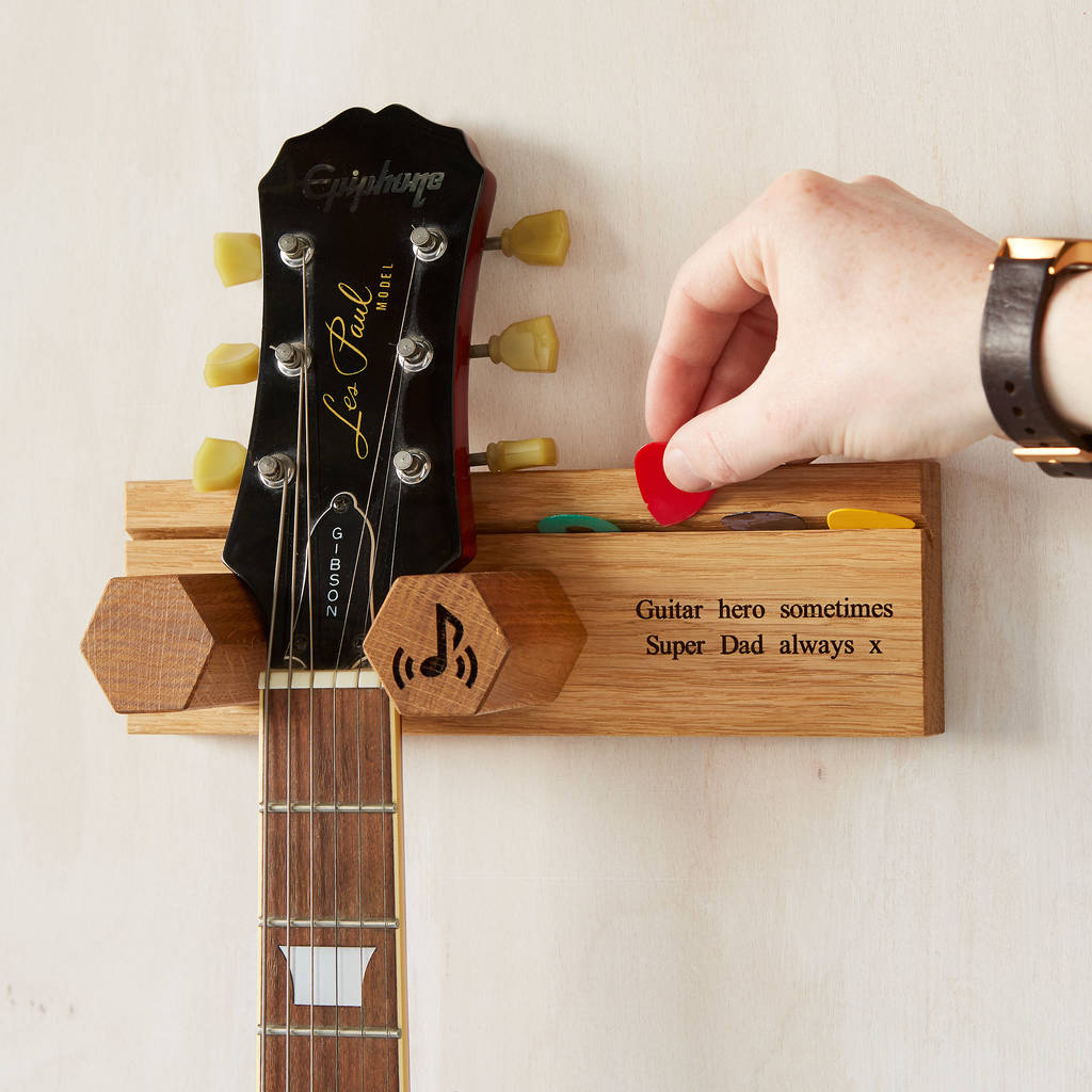 personalised solid oak guitar wall stand by mijmoj design