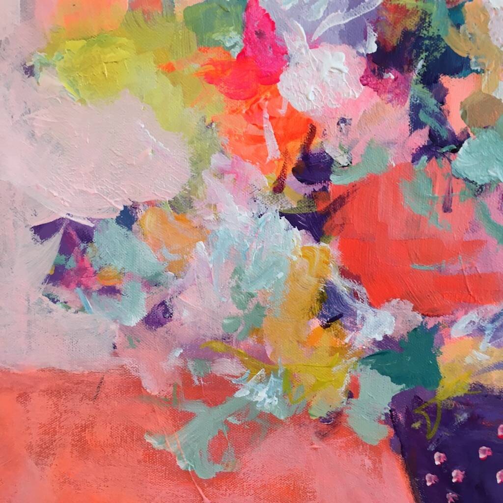 Large Abstract Floral Painting Pink Peach Neon By Paint-Me-Happy Art ...