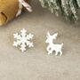 Sterling Silver Snowflake And Reindeer Earrings, thumbnail 1 of 4
