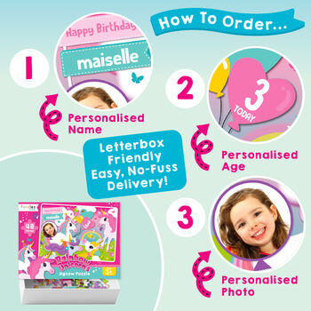 Personalised Rainbow Unicorn Birthday Jigsaw Puzzle, 4 of 11
