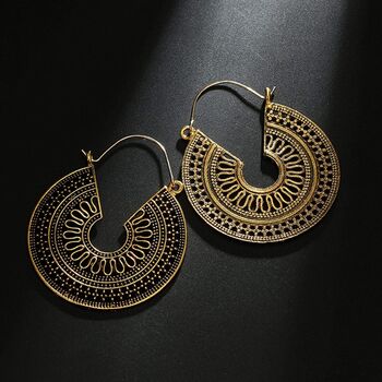 Gold Plated Round Filigree Gypsy Earrings, 7 of 10