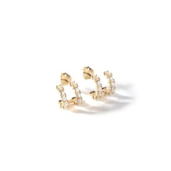 Gold Plated Sterling Silver Cz Double Huggie Earrings, 2 of 4