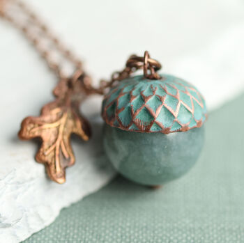 Storm Blue Jade Acorn Necklace, 5 of 9