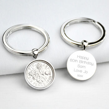Luxury 60th Birthday Silver Sixpence Keyring, 2 of 9