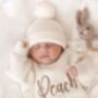 3pcs Embroidered Personalised Romper, Hat And Bootie Set, Perfect Baby Gift, thumbnail 2 of 8