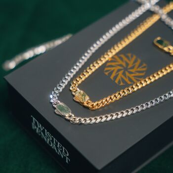 Silver Moss Agate Gemstone 5mm Cuban Necklace Chain For Men, 4 of 10