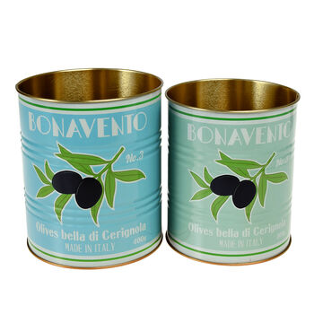 Set Of Two Vintage Italian Olives Storage Tins, 2 of 3