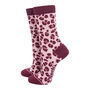 Leopard Print Bamboo Ankle Socks Women's Pink Plum, thumbnail 1 of 3
