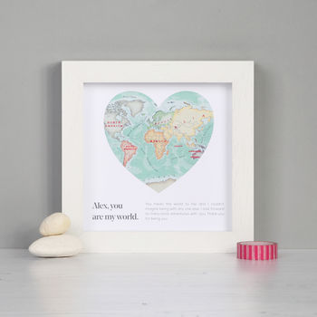 You Are My World Map Heart Valentine's Framed Print, 2 of 7