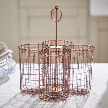 Copper Wire Four Section Cutlery And Utensil Holder, 3 of 6