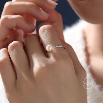 Minimalist Pearl And Ball Open Ring, 2 of 10